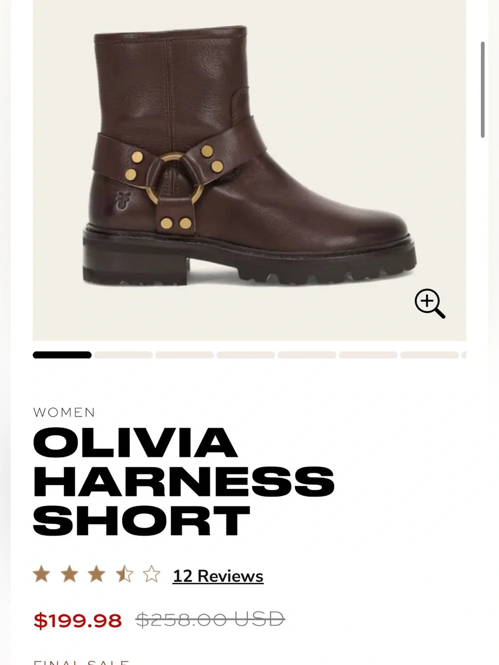 FRYE NWT Olivia Harness Short Boot - Dark Brown Women’s Leather Boot in box